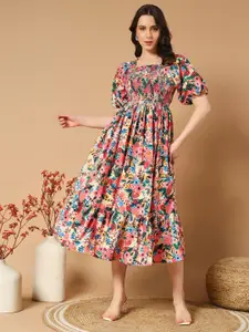 Raiyani Fashion Print Puff Sleeve Crepe Fit & Flare Dress