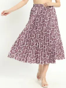 OTABU Printed Pleated A-Line Midi Skirt