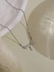 Laviscart Rhodium-Plated Stainless Steel Artificial Stones Studded Necklace