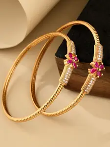 ATIBELLE Set Of 2 Gold-Plated  Kundan-Studded Floral Bangles