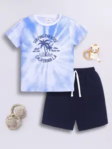LITTLE NINJA Boys Printed Pure Cotton T-shirt  With Shorts