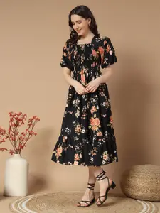 Raiyani Fashion Print Puff Sleeve Crepe Fit & Flare Dress