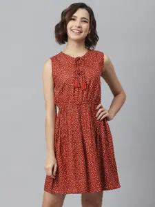Chemistry Polka Dot Tie-Up Neck Fit & Flare Dress