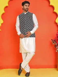 Jompers Men Floral Embroidered Regular Sequinned Kurta with Churidar