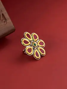 TEEJH Gold-Plated Drishi Stone-Studded Finger Ring