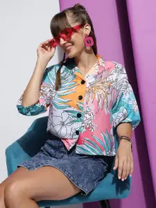 DressBerry Women Modern Boxy Floral Opaque Party Shirt