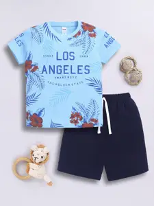 LITTLE NINJA Boys Printed Pure Cotton T-shirt With Shorts