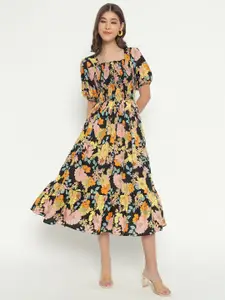 Raiyani Fashion Floral Print Applique Crepe Fit & Flare Midi Dress