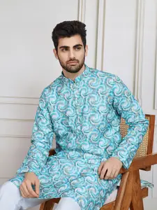 House of Pataudi Printed With Zari Embroidered Cotton Straight Kurta