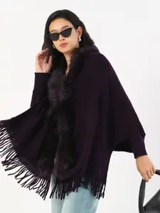 SHOWOFF Women Longline Poncho with Fuzzy Detail
