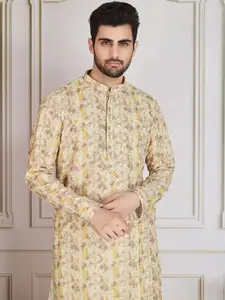 House of Pataudi Printed With Sequins Embellished Cotton Straight Kurta