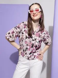 DressBerry Women Modern Boxy Floral Opaque Party Shirt