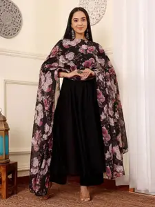 BAESD Women Floral Printed Dupatta With Round Neck Kurta & Palazzos Set