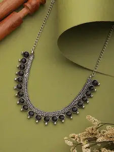 Anouk Silver-Plated Stone Studded Oxidised Necklace