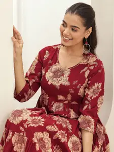 Libas Women Floral Printed Fit & Flare Maxi Ready to Wear Dress