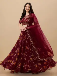 BAESD Embroidered Semi-Stitched Lehenga & Unstitched Blouse With Dupatta
