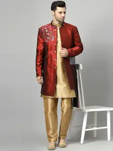 Utsav Fashion Embroidered Art Silk Sherwani & Pant With Art Silk Kurta Set