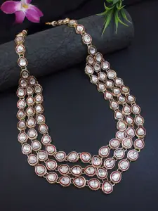 I Jewels Gold-Plated Kundan Studded Traditional 3 Layered Statement Groom Necklace