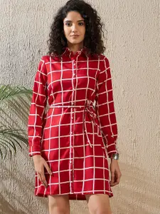 StyleStone Checked Crepe Shirt Dress