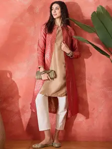 Sangria Sleeveless A Line Kurta With Woven Design Banarasi Brocade Jacket