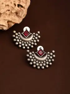 Anvik Silver-Plated Artificial Stones Oxidised Contemporary Shaped Studs