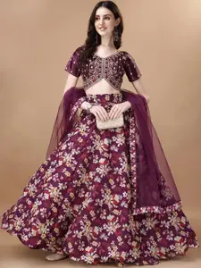 BAESD Floral Printed Semi-Stitched Lehenga & Unstitched Blouse With Dupatta