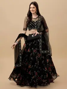 BAESD Floral Embroidered Semi-Stitched Lehenga & Unstitched Blouse With Dupatta
