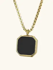 ZAISHA 18K Gold Plated Black Agate Pendant Necklace