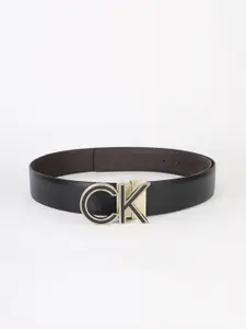Calvin Klein Men Textured Leather Belt With Slider Buckle Closure
