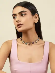 Isharya Brass-Plated Crystals Stone Studded Dark Sea Charm Choker Necklace