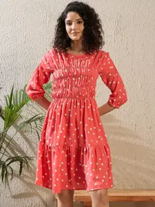 StyleStone Polka Dot Print Crepe Fit & Flare Dress