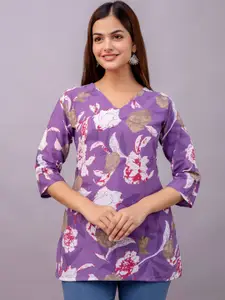 Mialo fashion Women Floral Printed V-Neck Pure Cotton Kurti