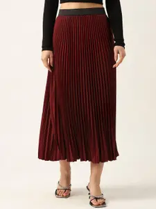 ZWERLON A-Line Pleated Maxi Skirt