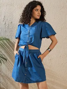 StyleStone Flutter Sleeve Denim Shirt Dress
