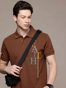 Moda Rapido Men Typography Printed Polo Collar Applique T-shirt