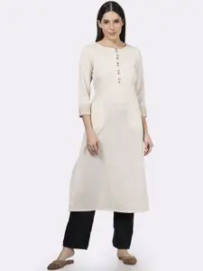 Saffron Threads Cotton Round Neck Straight Kurta