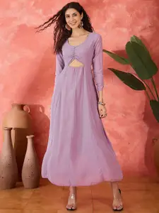 Sangria Scoop Neck Fit & Flare Maxi Dress With Cut-Outs