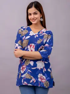 Mialo fashion Women Floral Printed V-Neck Pure Cotton Kurti