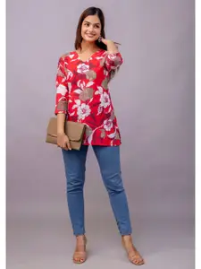 Mialo fashion Women Floral Printed V-Neck Pure Cotton Kurti