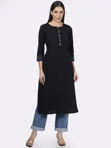 Saffron Threads Cotton Round Neck Straight Kurta