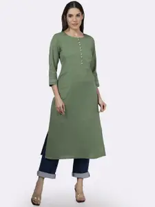 Saffron Threads Cotton Round Neck Straight Kurta