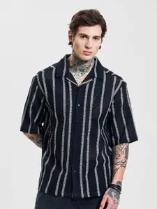 Snitch Men Semi Sheer Striped Casual Shirt