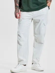 Snitch Men White Mid-Rise Relaxed Fit Trouser