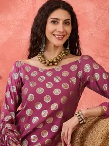 Sangria Ethnic Motifs Printed Boat Neck Georgette Straight Kurta