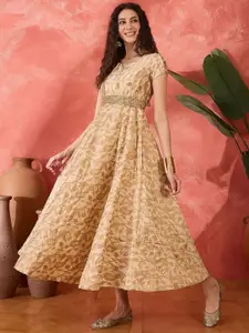 Sangria  Women Woven Design Jacquard Flared Maxi Dress