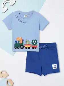 max Boys Embroidered Round Neck Pure Cotton T-shirt With Shorts
