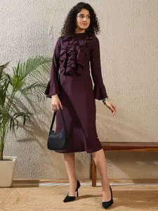 StyleStone Bell Sleeve Ruffled Crepe Fit & Flare Midi Dress