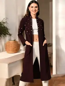 ZEUGEN Beads And Stones Open Front Long Sleeves Shrug