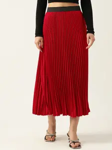 ZWERLON Women Pleated Flared Midi Skirt