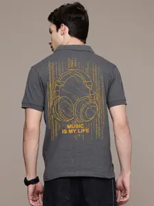 Moda Rapido Men Printed Polo Collar Raw Edge T-shirt